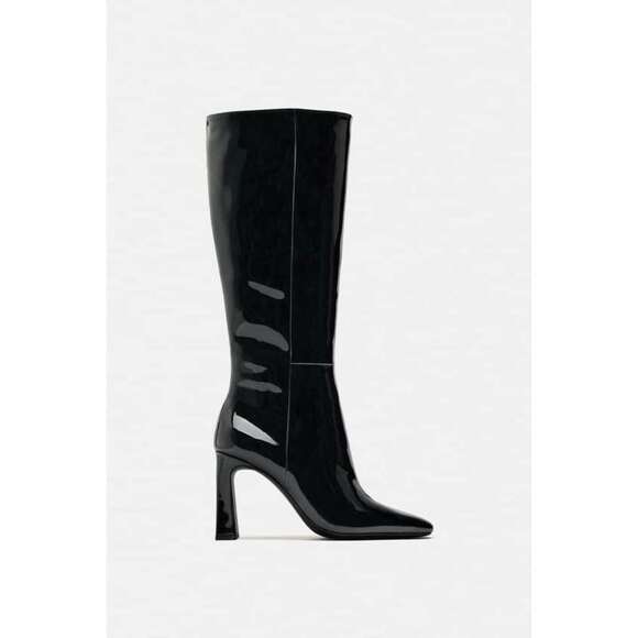 HEELED FAUX PATENT LEATHER KNEE HIGH BOOTS - Picture 4 of 7
